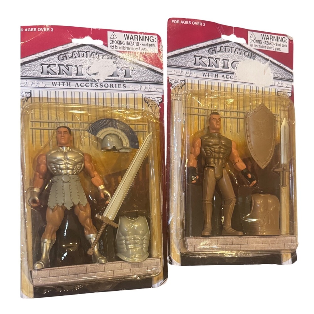 2 Gladiator‎ Knight Action Figures with Accessories Lot Vintage Deadstock NOS